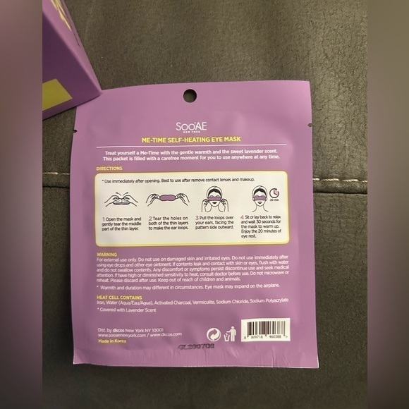 Soo’ae Sooae Me-Time Self-Heating Eye Face Mask Lavender 12pcs - Picture 3 of 6